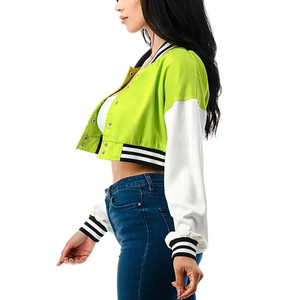 Chaqueta corta de algodón Letterman Varsity de invierno 2025 para mujer, forro polar acolchado, Mangas de cuero genuino, tejido estampado personalizado - Product Image 3