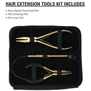 Kit d'outils pour extensions de cheveux de salon avec pince à sertir à dents plates pour un pressage lisse des perles et pince à perles mini à trois trous de 5 pouces avec boucle - Product Image 2