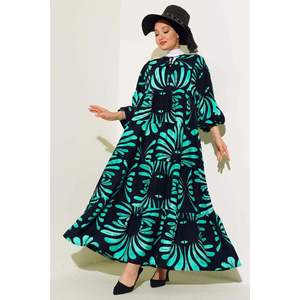 Collar Borla Vestido Estampado Azul Marino Verde - Product Image 3