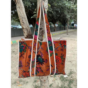 Boho Chic Reversible Quilted Velvet Cotton Women's Tote <b>Bag</b> <b>Large</b> Eco-Friendly Sustainable Grocery Shopping Ochre <b>Beach</b> <b>Bag</b> - Product Image 1