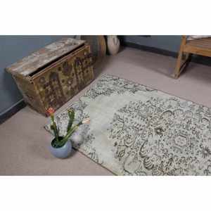Tapis turc, tapis vintage 3,7x7,4 pieds, tapis gris en laine style sud-ouest - Product Image 5