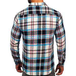 Ropa deportiva al aire libre Camisa de franela para hombres en azul Negro Blanco A cuadros con puños abotonados CE Nivel 1 Protección blindada de talla grande - Product Image 3