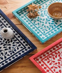 Bandeja Decorativa Hecha a Mano con Incrustaciones de Hueso Estilo Marroquí, Bandeja de Servicio con Diseño Damasco, Artesanía Tradicional - Product Image 5