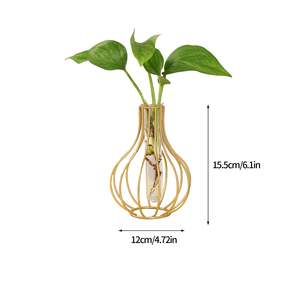 Vase en verre et fer avec cadre métallique doré moderne Décoration de table pour le bureau, la maison, l'affichage de plantes d'intérieur Centres de table élégants Décoratifs - Product Image 2