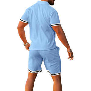 Conjunto de pantalones cortos de verano para hombre 100% algodón al por mayor trajes formales camisas polo de golf conjunto de pantalones cortos de dos piezas para hombre - Product Image 3