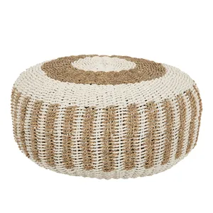 Đay và pouf Ottoman footrest phong cách cotton & đay mix pouf cho phòng ngủ phòng khách phòng ăn (creem và trắng)