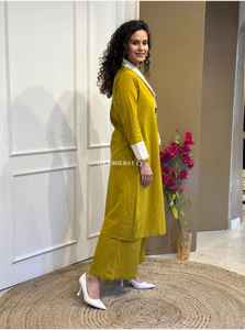 Stunning Women Mustard <b>Yellow</b> Kurta Set with Palazzo Pants - Ethnic Party Wear Outfit with Embroidery & Tassel Detailing - Product Image 2