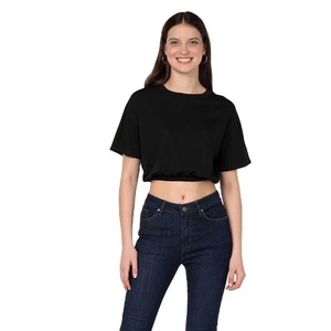 Crop Tops holgados para mujer, camisetas cortas de diseño personalizado de alta calidad, color negro, blanco, a la venta - Product Image 1
