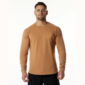 Camiseta de manga larga para hombre, prenda de vestir, ajustada, con cuello redondo, dobladillo redondo, corte cónico, 94% algodón y 6% Spandex - Product Image 1