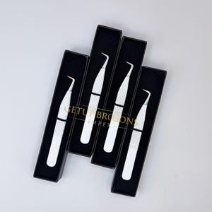 Diamant en poudre blanche, embout à 90 degrés en acier inoxydable, antimagnétique, antistatique, à dents lisses et courbées, pour cils en fibre 10mm - Product Image 2