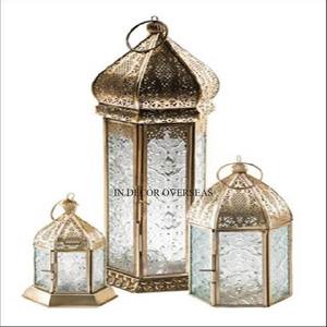 Juego de 3 luces decorativas para boda, candelabro de India con aspecto elegante y chapado en oro y vidrio de alta demanda - Product Image 1