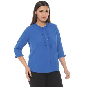 Artı boyutu kadın bluz giyim rahat yüksek kaliteli en iyi fiyat yeni modeller Modern tasarım mavi şık ofis zarif bayan için gömlek
