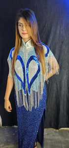 Robe Cape Burlesque élégante brins perlés paillettes attaches au cou; Silhouette droite broderie perles naturelles pour Club - Product Image 4