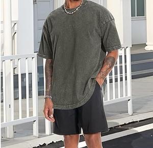 260GSM lavado ácido camisetas para hombre venta al por mayor personalizado su propia marca de peso pesado lejía Vintage piedra lavado camiseta para hombres transpirable - Product Image 3