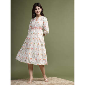 เดรสผ้าฝ้ายแท้ทรงเอไลน์สำหรับผู้หญิง ไซส์ XS ลายดอกไม้ ตกแต่งด้วยงานกระจก ดีไซน์หรูหราทันสมัย ระบายอากาศได้ดี ทรงเข้ารูปช่วงเอว - Product Image 5