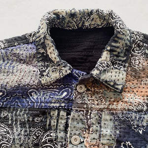 Veste en jean vintage brodée pour homme |   Blouson bomber patchwork à blocs de couleurs personnalisés, haute qualité, directement de l'usine - Product Image 3