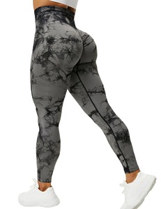 Mallas fruncidas sin costuras de cintura alta para mujer, pantalones de Yoga transpirables con tinte anudado con tejido de punto, mallas fruncidas para entrenar el trasero - Product Image 4