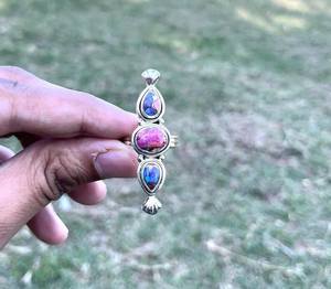 Handcrafted Natural Pink Dahlia <b>Turquoise</b> Gemstone <b>Ring</b> Elegant Sterling Silver Wedding Gift Statement Jewelry - Product Image 1