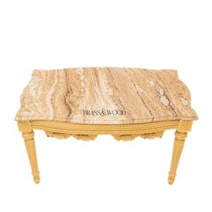 Mesa de Centro Rectangular de Lujo con Tapa de Mármol Ónix Color Miel y Marco de Madera Tallado a Mano en Oro Antiguo para Interiores Clásicos - Product Image 2