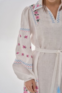 Robe longue brodée à manches courtes pour femmes 100% coton ivoire lin taille naturelle lavable décontracté - Product Image 5