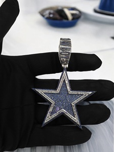 Pendentif Étoile de Luxe en Moissanite Bleue, Bijoux Hip Hop Sertis de Pierres en Argent 925 avec Passant Taillé Diamant - Product Image 4