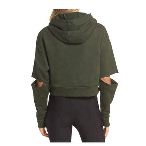 New Winter Acid Wash Front Logo Women's Fleece Hoodies Eco-Friendly Breathable Loose Fit Cotton Long Sleeve Gym Fitness <b>Crop</b> <b>Top</b> - Product Image 3
