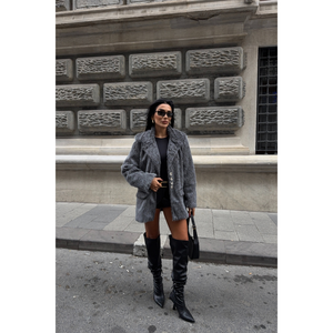 Veste en cachemire d'alpaga pour femme - Veste grise style boyfriend - Product Image 6
