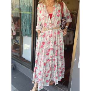 Vestido Boho-Elegante MAISON HOTEL AGUSTINA, Tela de Canalé de Alta Calidad, Largo hasta el Suelo, Fruncido, Transpirable, Corte Holgado, para Tallas XS a XL - Product Image 1