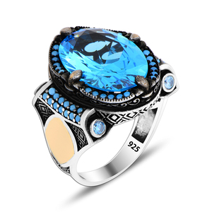 Blue Topaz Stone 925 Sterling Silver Luxury <b>Men</b> <b>Ring</b> Accessories Gift <b>for</b> <b>Man</b> Art Design Ethnic Turkish <b>Ring</b> <b>for</b> <b>Men</b> Trendy - Product Image 2