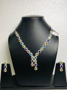 Collier 3 pièces en argent sterling 925 serti d'améthyste péridot naturel citrine et topaze bleue magnifique et unique pour toute occasion - Product Image 6