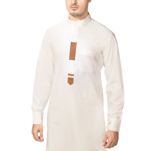 Vêtements longs blancs éthiques de style arabe traditionnel pour hommes avec motif uni, style décontracté pour garçons musulmans - Product Image 3