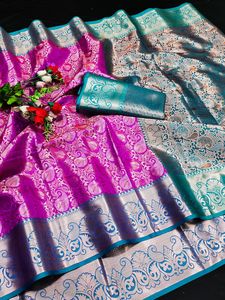 İnanılmaz renk Lichi ipek gümüş ve bakır Zari dokuma Saree brokar bluz <span class=keywords><strong>Online</strong></span> alışveriş hindistan