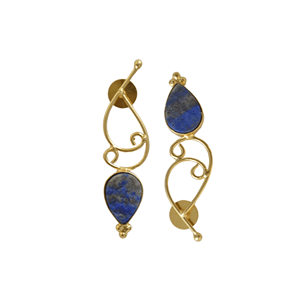 Pendientes de tuerca de latón premium chapados en oro con piedra orgánica, textura de latón mate, diseño clásico, alta calidad, lapislázuli, para fiesta - Product Image 2