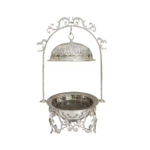 Elegante Plato Calentador Redondo Plateado, Calentador de Alimentos de Acero Inoxidable Ornamentado para Hoteles, Restaurantes, Catering y Eventos de Buffet para Bodas - Product Image 1