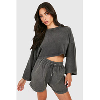 Top qualité personnalisé charbon de bois 2 pièces femmes Petite acide lavage Boxy Crop Shorts et survêtement ensemble femmes survêtement survêtement ensemble