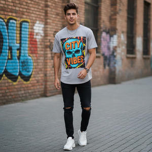 T-shirt décontracté pour homme, col rond, coupe classique, imprimé graphique, mélange de coton, style streetwear, impression sur le devant - Product Image 5