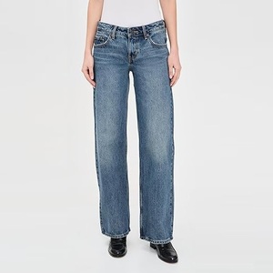 Jeans de Algodón Rectos para Mujer, Marca Privada Personalizada, Nueva Moda, Elásticos, Corte Holgado, Casuales, Diseño Sólido con Remaches, Transpirables, Talle Medio - Product Image 4