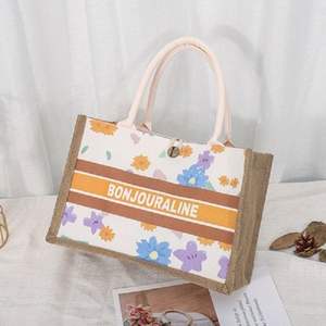 Sac en jute personnalisé recyclé de haute qualité sacs fourre-tout en jute avec poignées en cuir vente en gros - Product Image 4