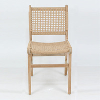 Chaise de jardin moderne en teck massif naturel, siège tissé à la main minimaliste, écologique, pour chambre et cuisine