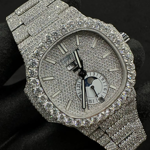 Montre de luxe sertie de diamants Moissanite VVS tendance, entièrement pavée, en acier inoxydable, pour homme, style hip-hop, bling bling - Product Image 1