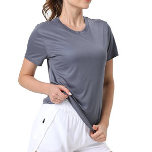 Venta caliente 100% poliéster personalizado mujer gimnasio camiseta alta calidad verano Color sólido venta al por mayor diseño de impresión - Product Image 1