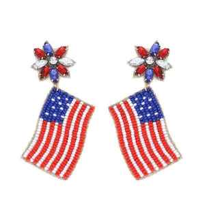 ต่างหูห้อยลูกปัดสับปะรดแบบอเมริกันทำด้วยมือขายดีที่สุดสำหรับผู้หญิงเครื่องประดับธีม USA สีแดงขาวน้ำเงิน - Product Image 3