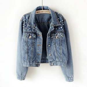 Veste en jean personnalisée pour femme, veste en jean bleu avec perles, veste en jean pour femme - Product Image 5