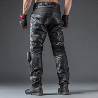 Pantalon de motard pour homme en cuir de vachette véritable, fermeture boutonnée, coupe large, poids moyen, protection UV, écologique, plusieurs poches