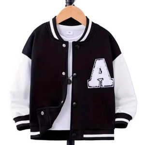 Unisex Black White Varsity <b>Jacket</b> <b>Letter</b> A Embroidered Baseball Style Casual Outerwear Autumn Wear - Product Image 1