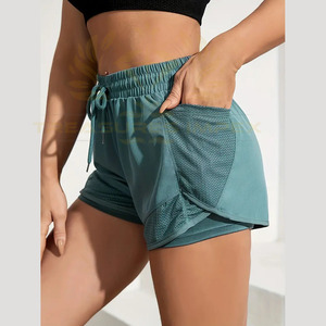 Pantalones cortos de gimnasio para mujer, pantalones cortos de entrenamiento para correr, 100% poliéster, cintura alta, transpirables, cintura elástica, pantalones cortos deportivos de Yoga para mujer - Product Image 6