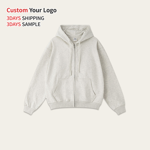 Sweat à capuche zippé OEM en coton tricoté surdimensionné 450 g/m², brodé, hiver, écologique, anti-plis, sans doublure, design uni - Product Image 3