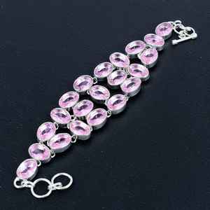 Bracelet Kunzite rose fait main en argent Sterling 925 plaqué réglable bijoux pour femmes Bracelet de pierres précieuses bijoux de mode cadeau - Product Image 5