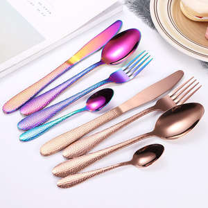 Trendy rainbow cutlery set <b>highlighting</b> vibrant tones made with solid steel offering modern looks for home and restaurant use - Product Image 4