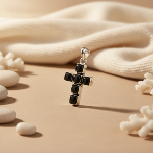 Handmade Silver <b>Cross</b> <b>Pendant</b> Necklace Black Onyx Gemstone Rose <b>Gold</b> Platinum Religious Style Religious Jewelry GIA Certificate - Product Image 2